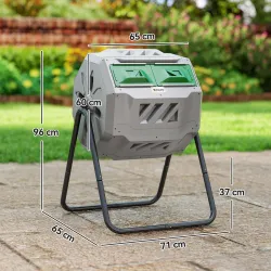 Compostador de Tambor Giratorio con Capacidad 160 Litros de Doble Cámara y Ventilación Marco de Acero 71x65x96cm... - Ogal.Es