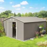 Cobertizo de Jardín 12,4 m² 340x386x200 cm con 2 Puertas Corredizas Base Refuerzo (Suelo NO Incluido) Gris Claro - Ogal.Es