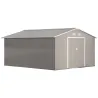 Cobertizo de Jardín 12,4 m² 340x386x200 cm con 2 Puertas Corredizas Base Refuerzo (Suelo NO Incluido) Gris Claro - Ogal.Es