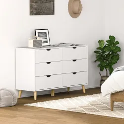 Cómoda con 6 Cajones Cajonera para Dormitorio Salón Estudio Estilo Moderno 120x40x76 cm Blanco - Ogal.Es