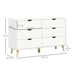 Cómoda con 6 Cajones Cajonera para Dormitorio Salón Estudio Estilo Moderno 120x40x76 cm Blanco - Ogal.Es
