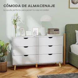 Cómoda con 6 Cajones Cajonera para Dormitorio Salón Estudio Estilo Moderno 120x40x76 cm Blanco - Ogal.Es