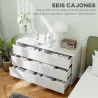 Cómoda con 6 Cajones Cajonera para Dormitorio Salón Estudio Estilo Moderno 120x40x76 cm Blanco - Ogal.Es