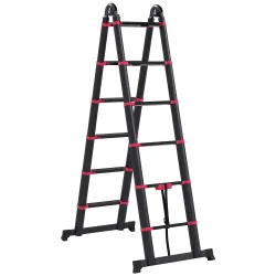 Escalera de Aluminio Plegable 2 Formas de Uso con 12 Escalones Antideslizantes Carga 150 kg 379x67,5x11 cm Negro... - Ogal.Es