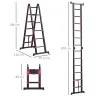 Escalera de Aluminio Plegable 2 Formas de Uso con 12 Escalones Antideslizantes Carga 150 kg 379x67,5x11 cm Negro... - Ogal.Es