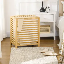 Cesta para la Colada de Bambú Capacidad de 55L Cesto para Ropa Sucia con 2 Asas y Bolsa Extraíble 50x36x60 cm Na... - Ogal.Es