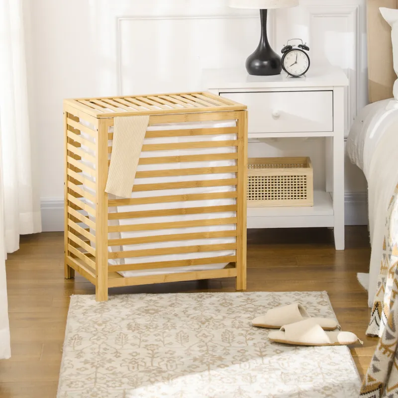 Cesta para la Colada de Bambú Capacidad de 55L Cesto para Ropa Sucia con 2 Asas y Bolsa Extraíble 50x36x60 cm Na... - Ogal.Es