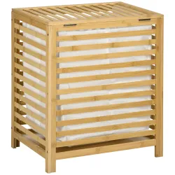 Cesta para la Colada de Bambú Capacidad de 55L Cesto para Ropa Sucia con 2 Asas y Bolsa Extraíble 50x36x60 cm Na... - Ogal.Es