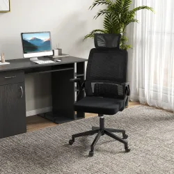Silla de Oficina de Malla Silla de Escritorio Giratoria Altura y Reposacabezas Ajustable 60x61x104,5-121,5 cm Negro - Ogal.Es