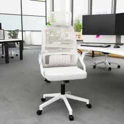 Silla de Oficina de Malla Silla de Escritorio Giratoria Altura y Reposacabezas Ajustable 58x61x102-119 cm Gris - Ogal.Es