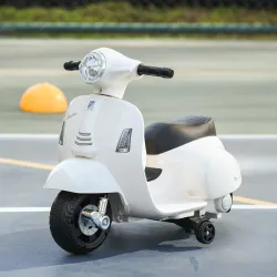 Motocicleta Infantil con Faro Bocina y 4 Ruedas Moto Eléctrica Vespa para Niños con Licencia 66,5x38x52 cm Blanco - Ogal.Es