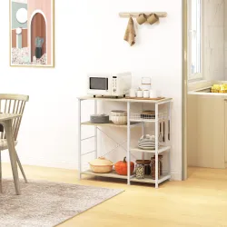 Estantería de Cocina con 1 Cesta 4 Ganchos en S 6 Almohadillas de Pie Ajustables y Estantes 90x40x84,5 cm Roble ... - Ogal.Es