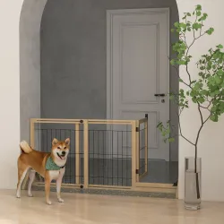 Valla para Mascotas Extensible de 2 Paneles con Patas de Apoyo Triangulares 112-159x44x70 cm Natural - Ogal.Es