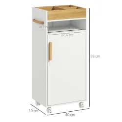 Armario&nbsp;de&nbsp;Baño Moderno con Estantes Ajustables Armario Bandeja Extraíble y Ruedas 40x30x88 cm Blanco y Roble - Ogal.Es