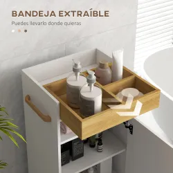 Armario&nbsp;de&nbsp;Baño Moderno con Estantes Ajustables Armario Bandeja Extraíble y Ruedas 40x30x88 cm Blanco y Roble - Ogal.Es