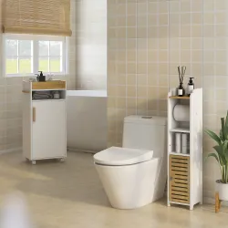 Portarrollos&nbsp;de&nbsp;Baño Moderno Armario de Baño con Estantes 1 Puerta y Portarrollos de Papel 18x20x90 cm Blanco y ... - Ogal.Es