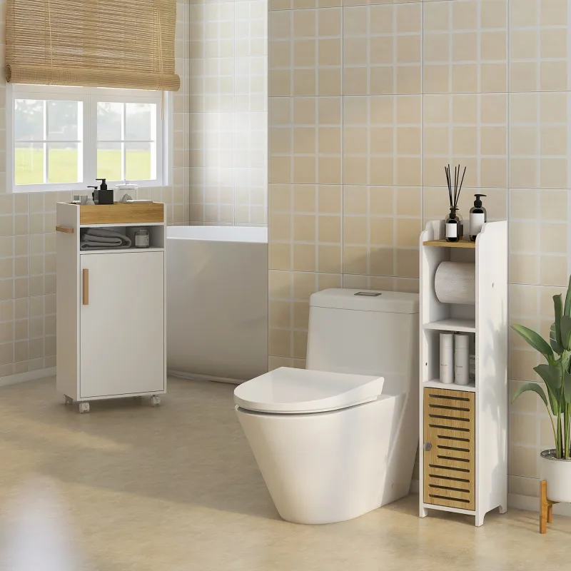 Portarrollos&nbsp;de&nbsp;Baño Moderno Armario de Baño con Estantes 1 Puerta y Portarrollos de Papel 18x20x90 cm Blanco y ... - Ogal.Es