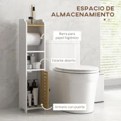 Portarrollos&nbsp;de&nbsp;Baño Moderno Armario de Baño con Estantes 1 Puerta y Portarrollos de Papel 18x20x90 cm Blanco y ... - Ogal.Es