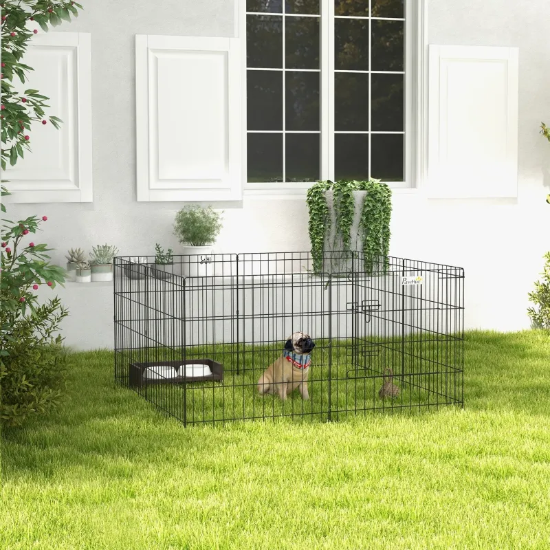 Parque de Juegos para Perros 8 Paneles 61x61 cm Jaula Metálica para Mascotas con Puerta y Doble Cerradura Negro - Ogal.Es