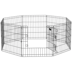 Parque de Juegos para Perros 8 Paneles 61x61 cm Jaula Metálica para Mascotas con Puerta y Doble Cerradura Negro - Ogal.Es