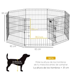 Parque de Juegos para Perros 8 Paneles 61x61 cm Jaula Metálica para Mascotas con Puerta y Doble Cerradura Negro - Ogal.Es