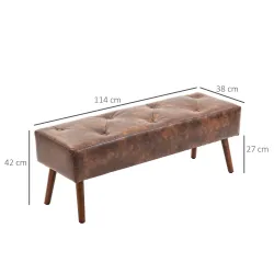 Banco de Pie de Cama Banqueta de dormitorio con Patas de Madera y Asiento Acolchado 114x38x42 cm Marrón - Ogal.Es