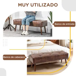 Banco de Pie de Cama Banqueta de dormitorio con Patas de Madera y Asiento Acolchado 114x38x42 cm Marrón - Ogal.Es
