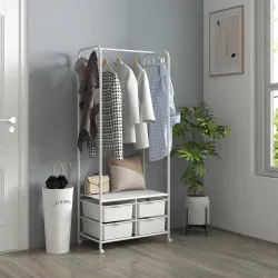 Perchero Zapatero con Ruedas para Recibidor con 8 Ganchos 4 Cestas para Zapatos y Marco de Acero 63x37x153 cm Bl... - Ogal.Es