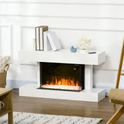 Chimenea Eléctrica 1000W/2000W con Temperatura Ajustable Silencioso Temporizador 15-25 m² 98x27x54,5 cm Blanco - Ogal.Es