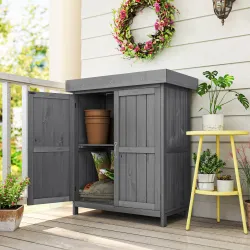 Cobertizo de Almacenamiento de Madera para Jadín 74x43x88 cm con 2 Puertas y Techo Asfáltico Abatible Gris - Ogal.Es