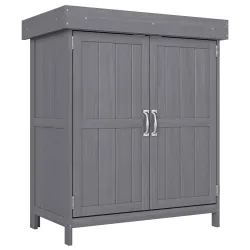 Cobertizo de Almacenamiento de Madera para Jadín 74x43x88 cm con 2 Puertas y Techo Asfáltico Abatible Gris - Ogal.Es