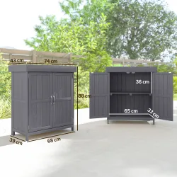 Cobertizo de Almacenamiento de Madera para Jadín 74x43x88 cm con 2 Puertas y Techo Asfáltico Abatible Gris - Ogal.Es