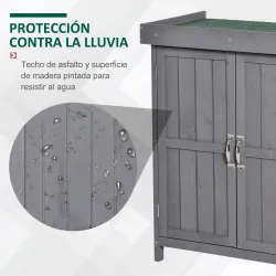 Cobertizo de Almacenamiento de Madera para Jadín 74x43x88 cm con 2 Puertas y Techo Asfáltico Abatible Gris - Ogal.Es