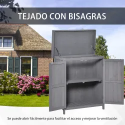 Cobertizo de Almacenamiento de Madera para Jadín 74x43x88 cm con 2 Puertas y Techo Asfáltico Abatible Gris - Ogal.Es