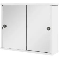 Armario con Espejo de Pared con Estante Ajustable y Puerta Corredera Doble para Lavabo 55x15x45 cm Blanco Brillante - Ogal.Es