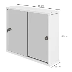 Armario con Espejo de Pared con Estante Ajustable y Puerta Corredera Doble para Lavabo 55x15x45 cm Blanco Brillante - Ogal.Es