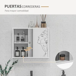Armario con Espejo de Pared con Estante Ajustable y Puerta Corredera Doble para Lavabo 55x15x45 cm Blanco Brillante - Ogal.Es