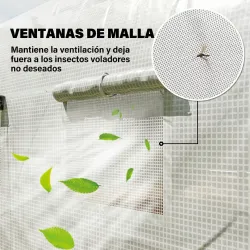 Invernadero de Túnel 4x3x2 m con Puerta de Malla y 8 Ventanas con Techo Puntiagudo Cubierta de PE Blanco - Ogal.Es