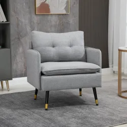 Butaca de Salón con Reposabrazos Asiento Acolchado y Patas de Acero Sofá Individual de Moderno 76x68x80 cm Gris - Ogal.Es