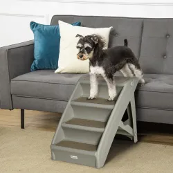 Escalón para Perros Gatos Portátil con Alfombras Antideslizantes para Cama Sofá Carga 20 kg 62x38x49,5 cm Gris - Ogal.Es
