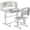 Pupitre Infantil Altura Ajustable con 1 Cajón 1 Estante y Ángulo de Mesa Ajustable 80x54,5x82-104 cm Gris y Blanco - Ogal.Es