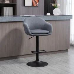 Taburete de Bar Regulable Tapizado de Tela con Reposapiés y Pata de Acero Carga 110 kg 54x54x92-112 cm Gris Oscuro - Ogal.Es