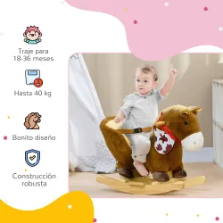 Caballo Balancín Infantil con Sonidos de Animal Cinturón de Seguridad Manillar y Reposapiés Carga 40 kg 60x33x50... - Ogal.Es