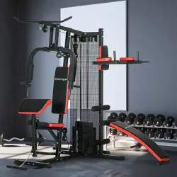 Multiestación de Musculación con Placas de Peso de 45 kg Carga Max. 110 kg para Entrenamiento 225x175x200 cm Negro - Ogal.Es