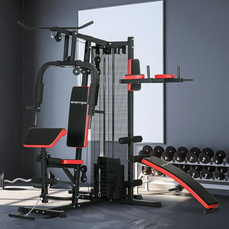 Multiestación de Musculación con Placas de Peso de 45 kg Carga Max. 110 kg para Entrenamiento 225x175x200 cm Negro - Ogal.Es