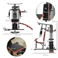 Multiestación de Musculación con Placas de Peso de 45 kg Carga Max. 110 kg para Entrenamiento 225x175x200 cm Negro - Ogal.Es