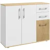 Aparador de Cocina con 2 Cajones 2 Armarios y Estantes Ajustables para Comedor 90x30x75,5 cm Blanco y Natural - Ogal.Es