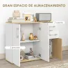 Aparador de Cocina con 2 Cajones 2 Armarios y Estantes Ajustables para Comedor 90x30x75,5 cm Blanco y Natural - Ogal.Es