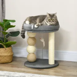 Árbol Rascador para Gatos Pequeño Torre para Gatos con Nido 4 Bolas y Poste de Sisal Carga 15 kg Ø40x48 cm Gris ... - Ogal.Es