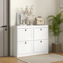 Zapatero Estrecho con 4 Puertas Abatibles y Estantes Ajustables para 20 Pares de Zapatos con Antivuelco 105x24x8... - Ogal.Es